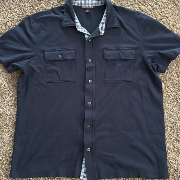 Michael Kors Extra Large Blue Two Pocket Polo Button Up Shirt - Picture 3 of 6